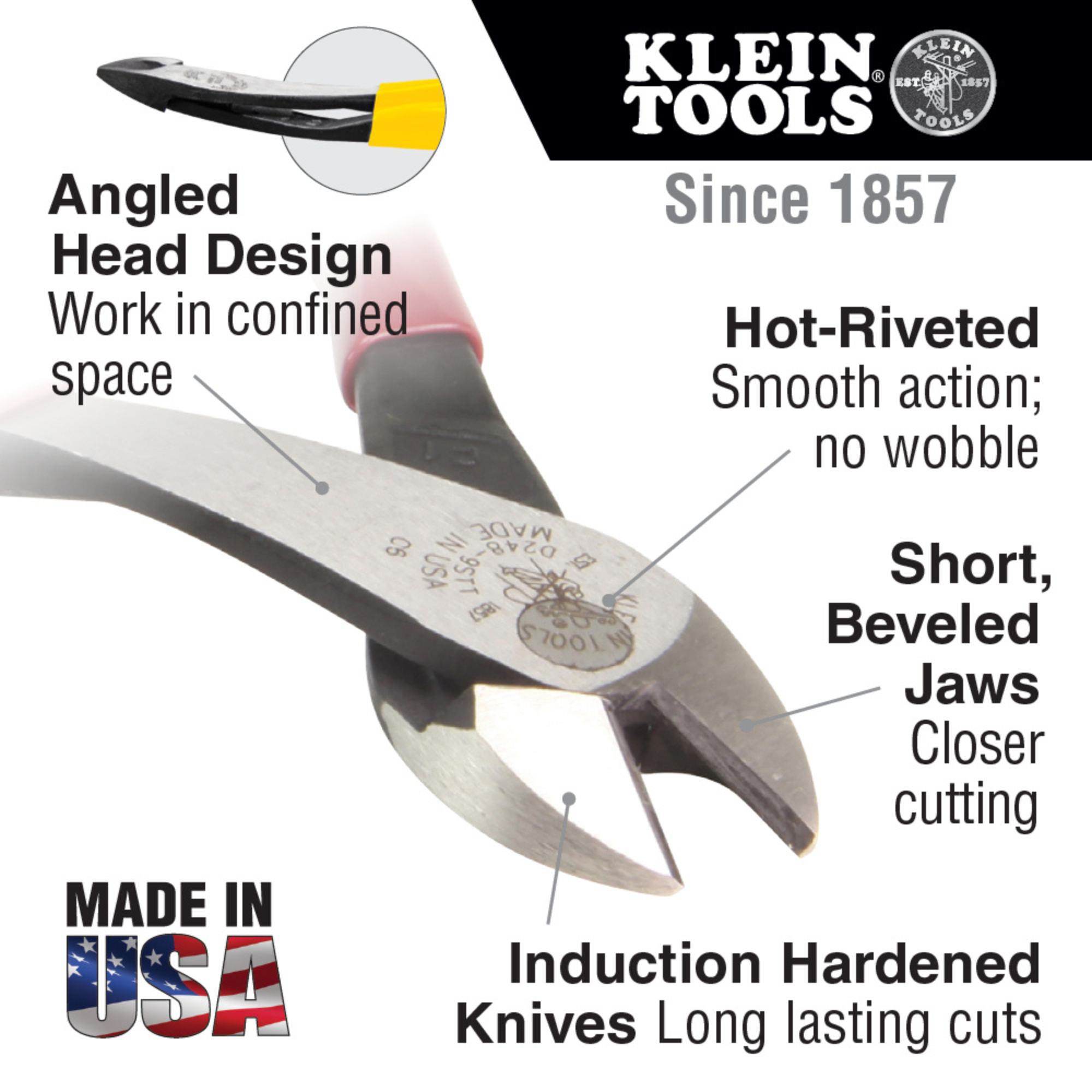 Klein Tools Diagonal Cutting Pliers, Angled Head, Short Jaw, 8-Inch from GME Supply